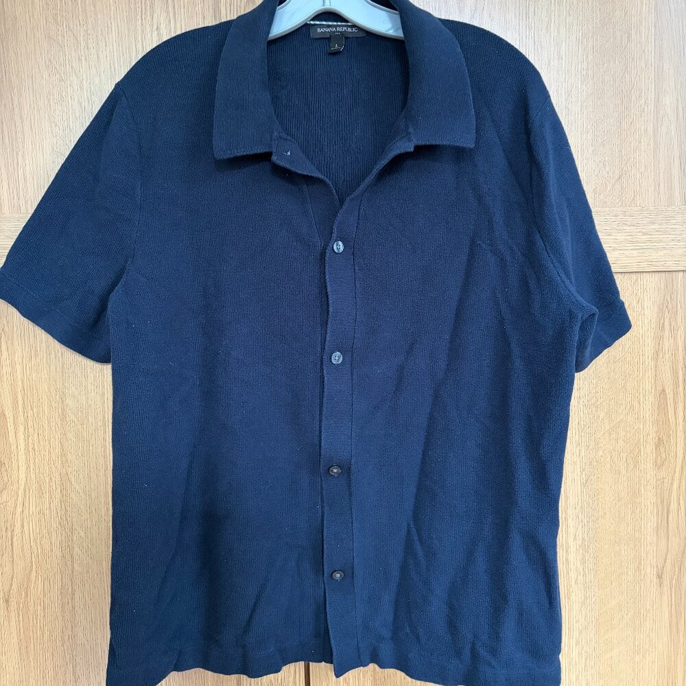 Banana Republic Navy Knit Polo Shirt Large
